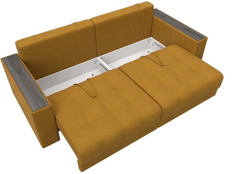 Диван прямой с декором Лига-049 НПБ, Велюр, BRUT 10 желтый