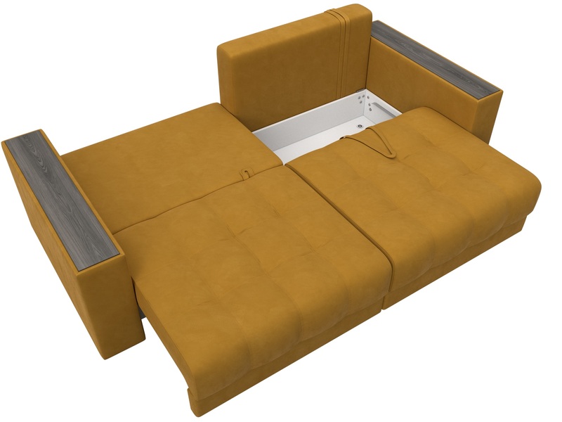 Диван прямой с декором Лига-049 НПБ, Велюр, BRUT 10 желтый