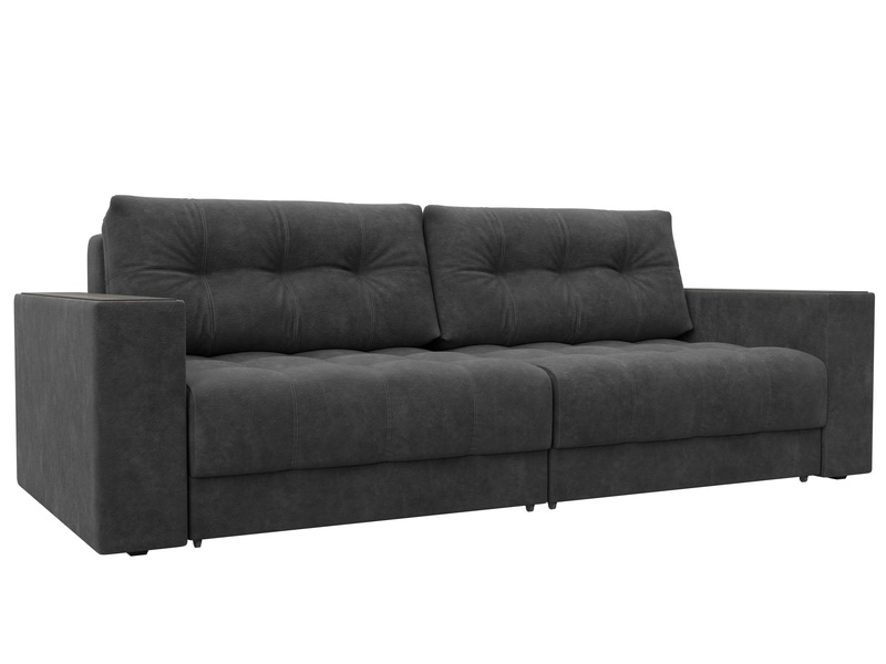 Диван прямой с декором Лига-049 НПБ, Велюр, BRUT 16 темно-серый