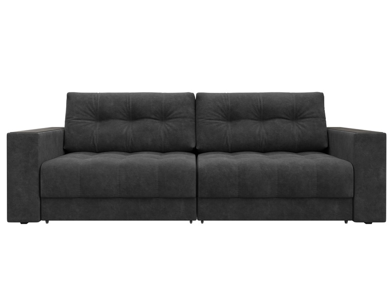 Диван прямой с декором Лига-049 НПБ, Велюр, BRUT 16 темно-серый