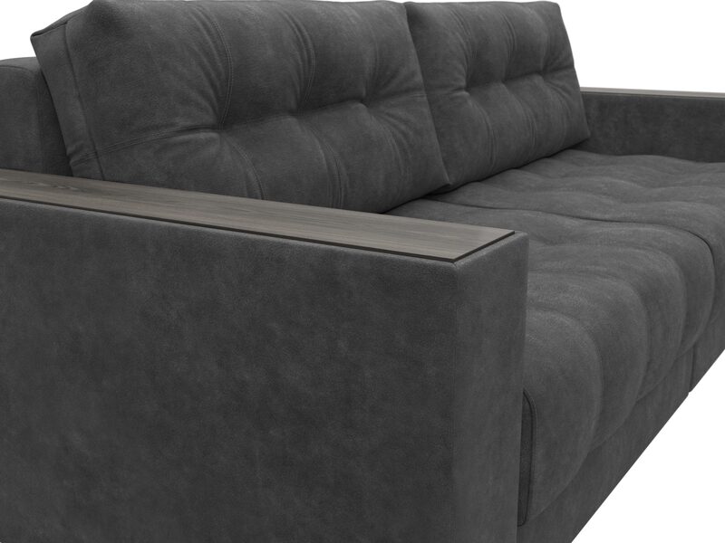 Диван прямой с декором Лига-049 НПБ, Велюр, BRUT 16 темно-серый