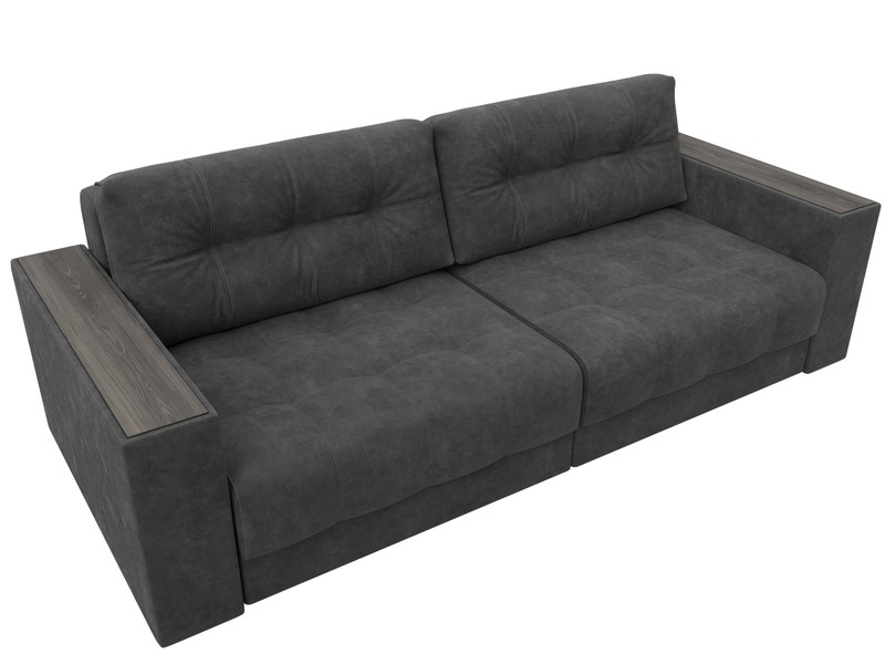 Диван прямой с декором Лига-049 НПБ, Велюр, BRUT 16 темно-серый