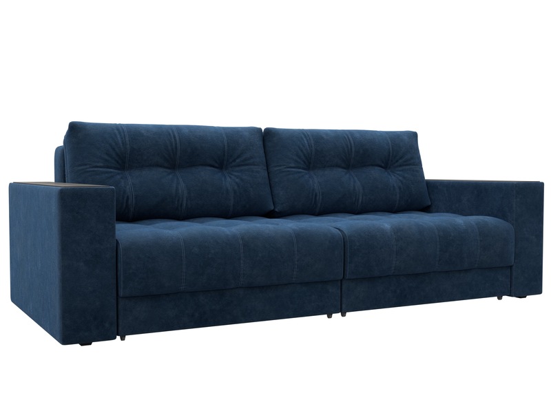 Диван прямой с декором Лига-049 НПБ, Велюр, BRUT 11 синий