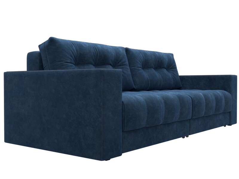 Диван прямой с декором Лига-049 НПБ, Велюр, BRUT 11 синий