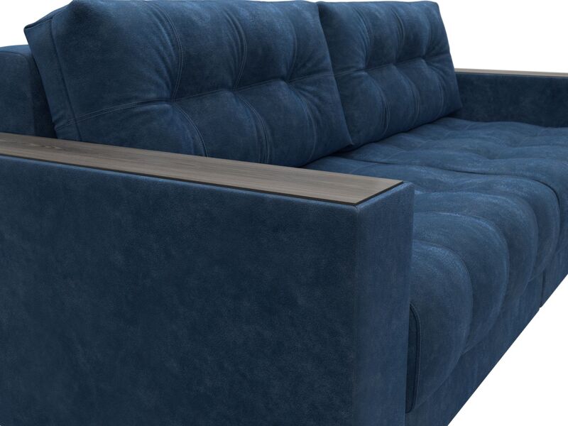 Диван прямой с декором Лига-049 НПБ, Велюр, BRUT 11 синий