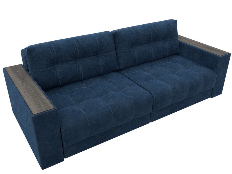 Диван прямой с декором Лига-049 НПБ, Велюр, BRUT 11 синий