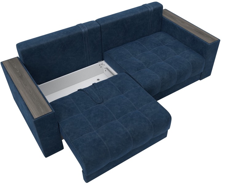 Диван прямой с декором Лига-049 НПБ, Велюр, BRUT 11 синий