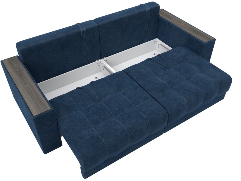 Диван прямой с декором Лига-049 НПБ, Велюр, BRUT 11 синий