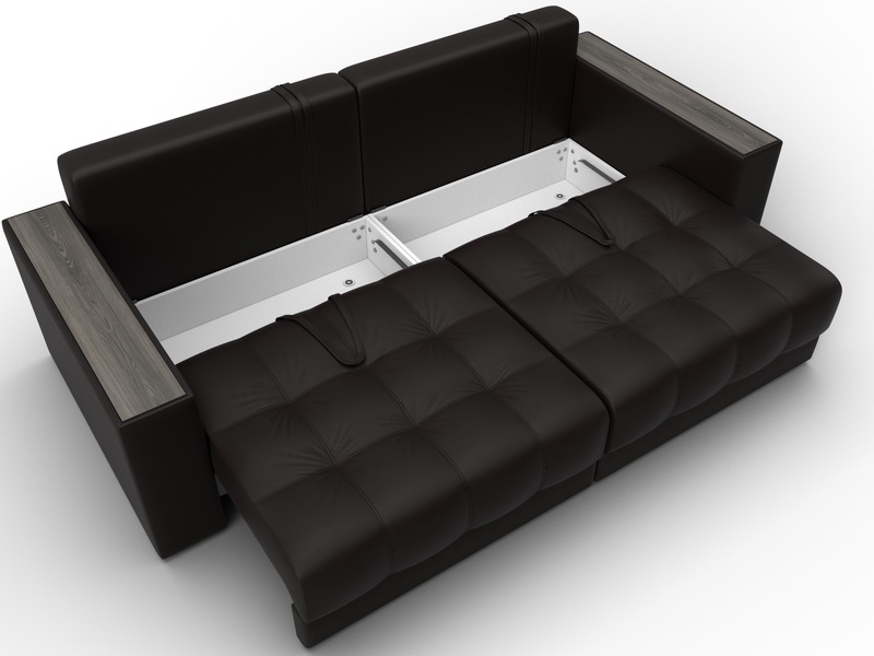 Диван прямой с декором Лига-049 НПБ, Экокожа, GRIFON 12 коричневый