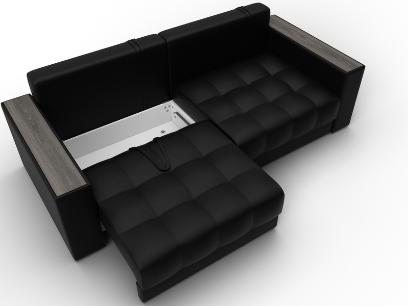 Диван прямой с декором Лига-049 НПБ, Экокожа, GRIFON 18 черный