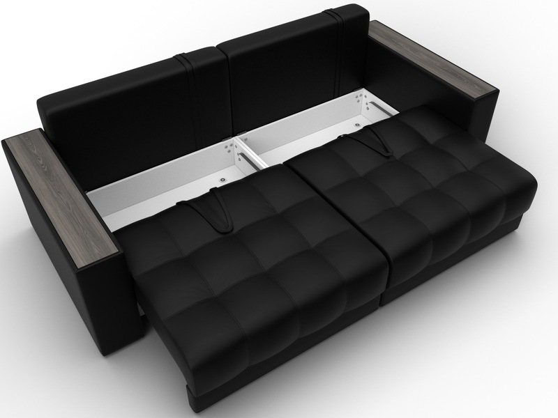 Диван прямой с декором Лига-049 НПБ, Экокожа, GRIFON 18 черный