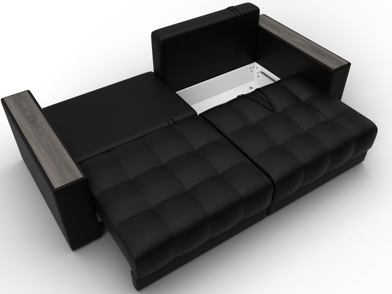 Диван прямой с декором Лига-049 НПБ, Экокожа, GRIFON 18 черный