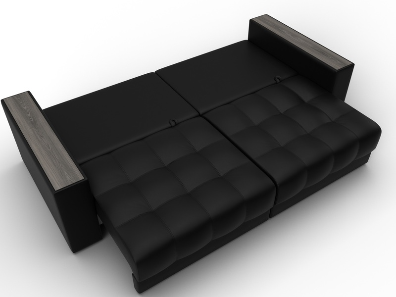 Диван прямой с декором Лига-049 НПБ, Экокожа, GRIFON 18 черный