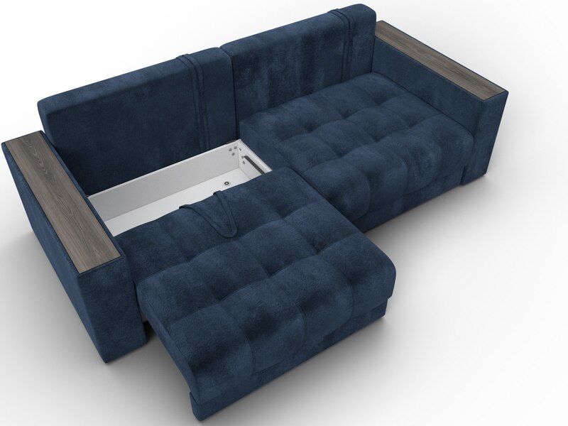 Диван прямой с декором Лига-049 НПБ, Велюр, TOWER 13 синий