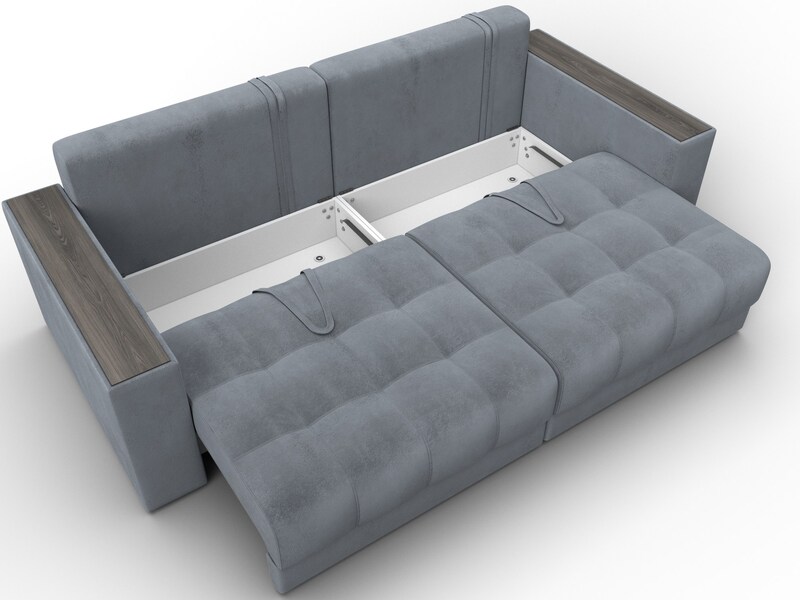 Диван прямой с декором Лига-049 НПБ, Велюр, TOWER 10 серый