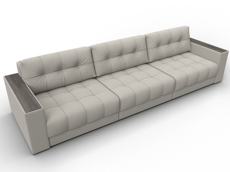 Диван прямой с декором Лига-049 НПБ Лонг, Рогожка, Амур 02 бежевый