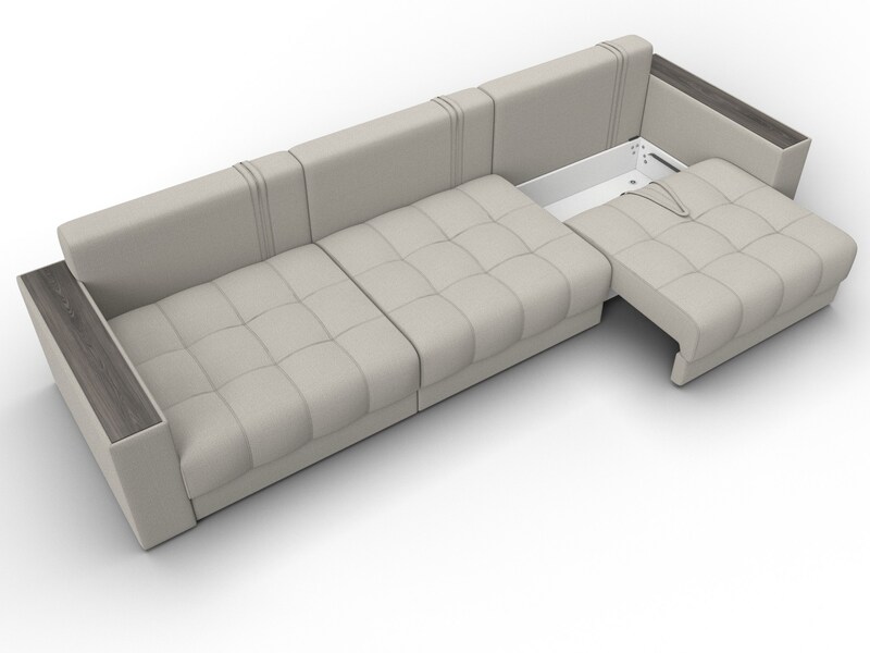 Диван прямой с декором Лига-049 НПБ Лонг, Рогожка, Амур 02 бежевый