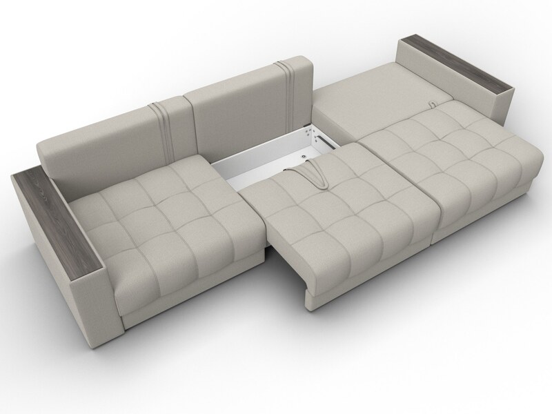 Диван прямой с декором Лига-049 НПБ Лонг, Рогожка, Амур 02 бежевый