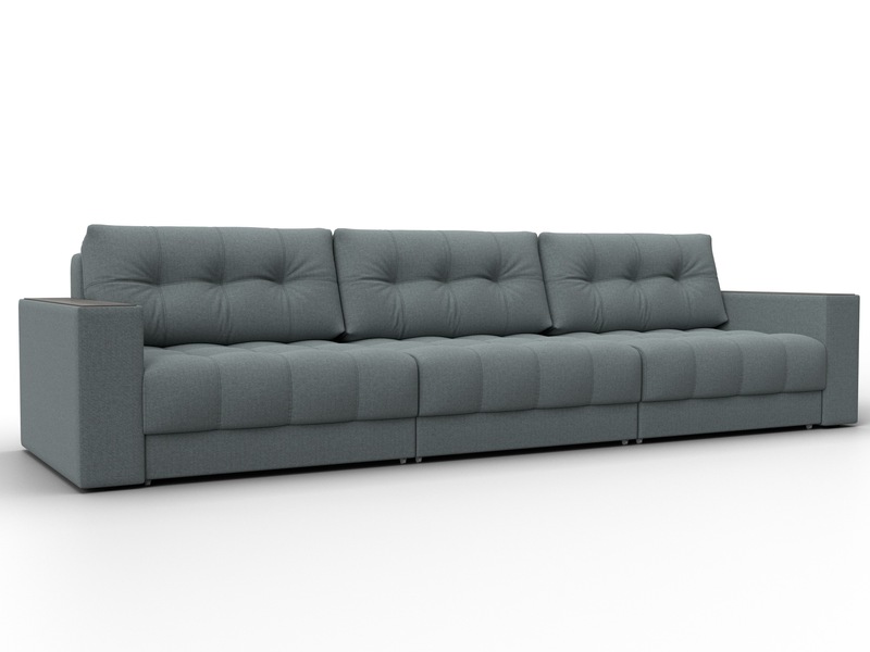 Диван прямой с декором Лига-049 НПБ Лонг, Рогожка, Амур 07 серый