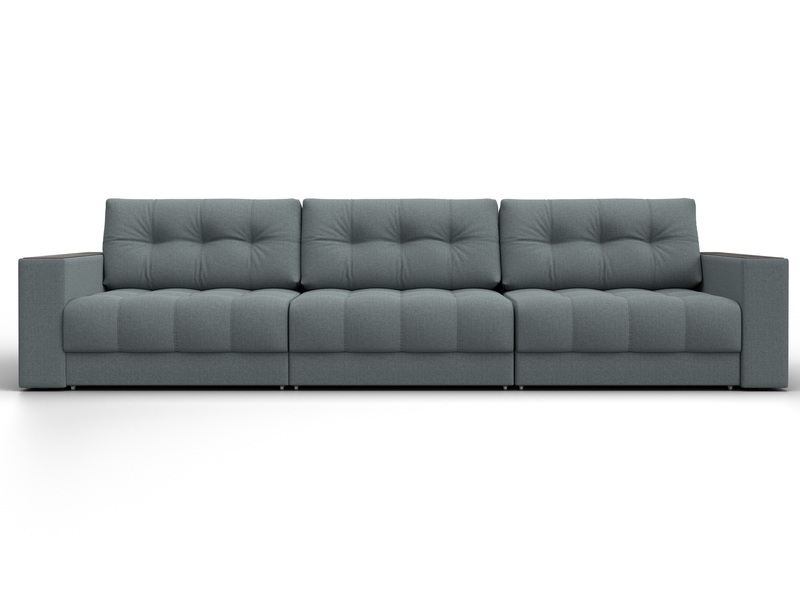 Диван прямой с декором Лига-049 НПБ Лонг, Рогожка, Амур 07 серый