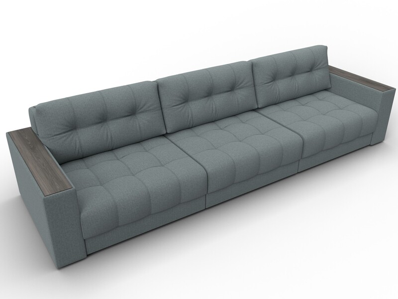 Диван прямой с декором Лига-049 НПБ Лонг, Рогожка, Амур 07 серый