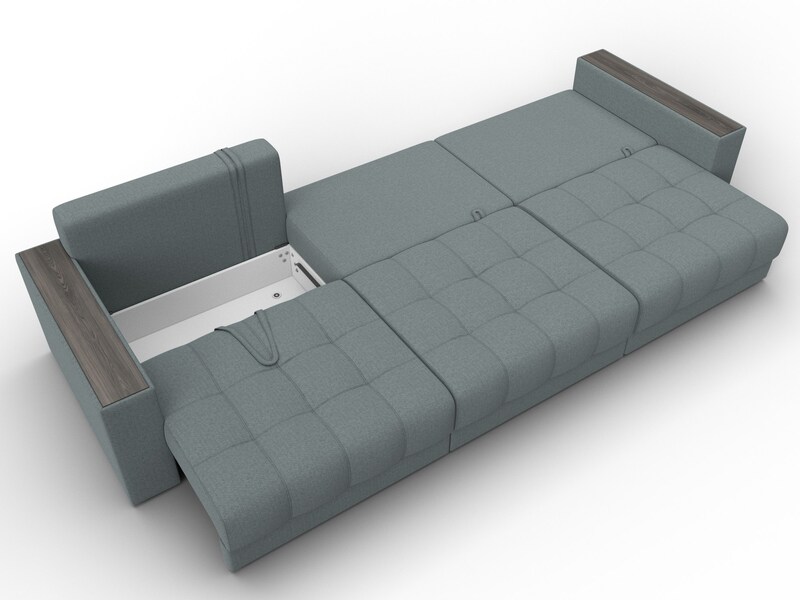 Диван прямой с декором Лига-049 НПБ Лонг, Рогожка, Амур 07 серый