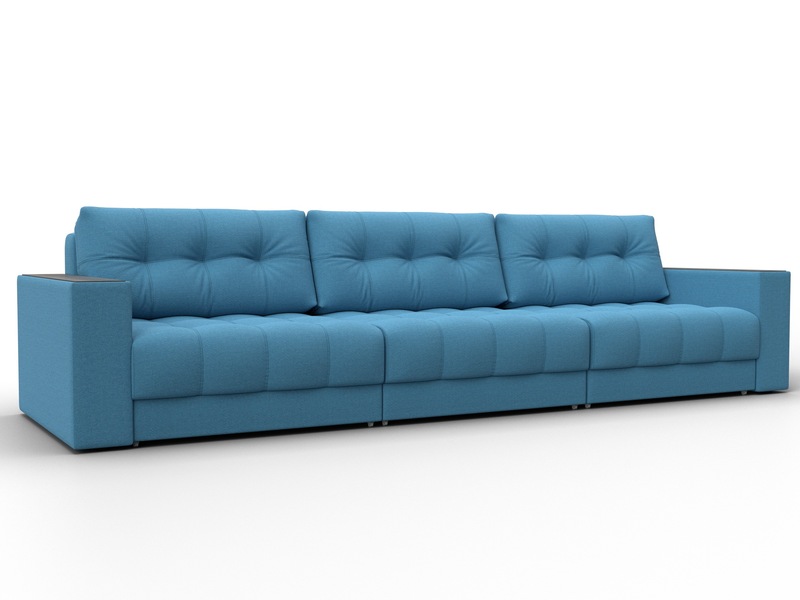 Диван прямой с декором Лига-049 НПБ Лонг, Рогожка, Амур 10 голубой