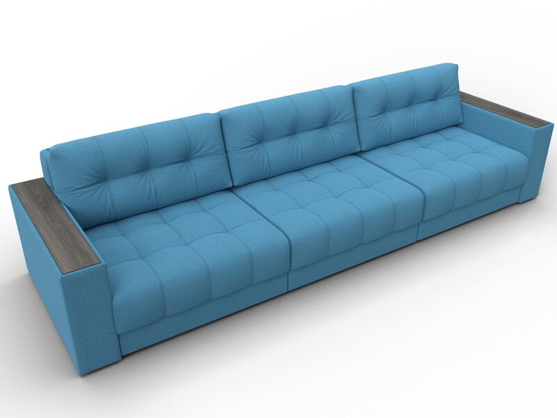 Диван прямой с декором Лига-049 НПБ Лонг, Рогожка, Амур 10 голубой