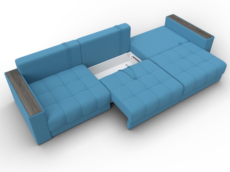 Диван прямой с декором Лига-049 НПБ Лонг, Рогожка, Амур 10 голубой