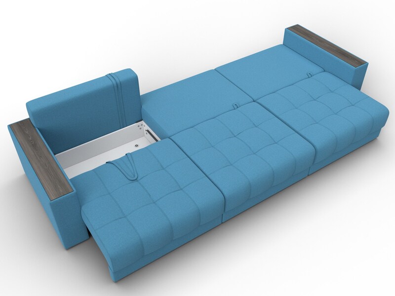 Диван прямой с декором Лига-049 НПБ Лонг, Рогожка, Амур 10 голубой
