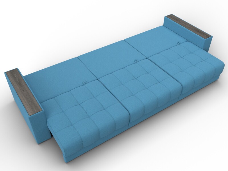 Диван прямой с декором Лига-049 НПБ Лонг, Рогожка, Амур 10 голубой