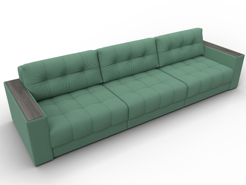 Диван прямой с декором Лига-049 НПБ Лонг, Рогожка, Амур 11 зеленый