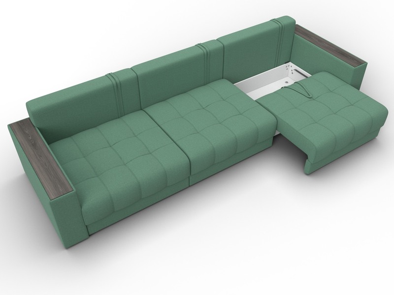 Диван прямой с декором Лига-049 НПБ Лонг, Рогожка, Амур 11 зеленый