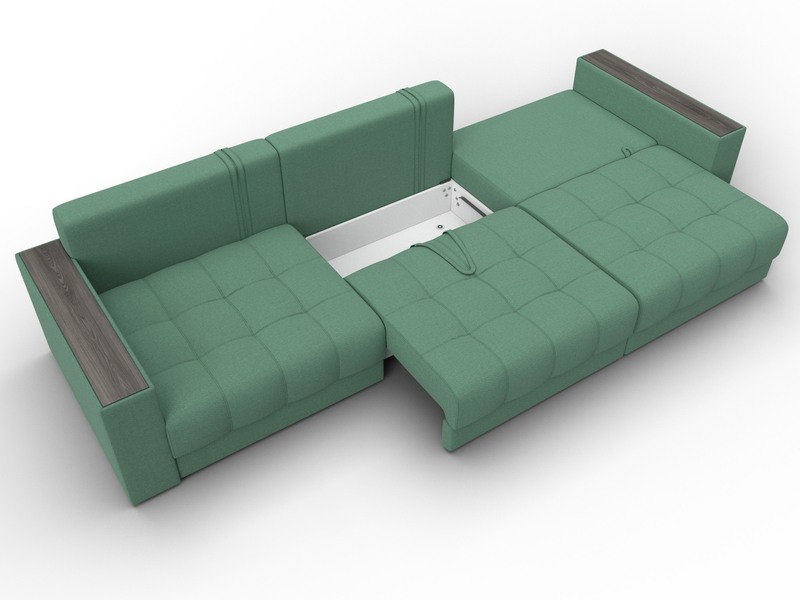 Диван прямой с декором Лига-049 НПБ Лонг, Рогожка, Амур 11 зеленый