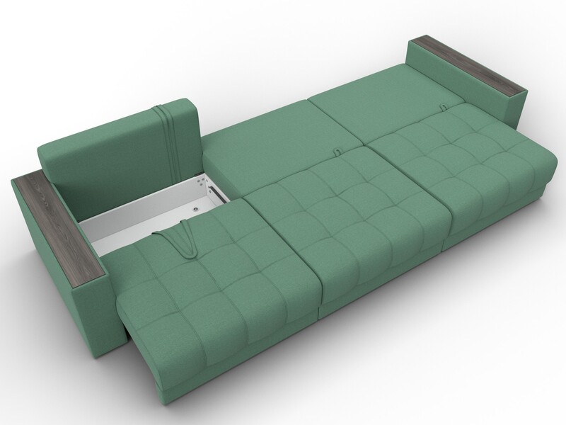 Диван прямой с декором Лига-049 НПБ Лонг, Рогожка, Амур 11 зеленый