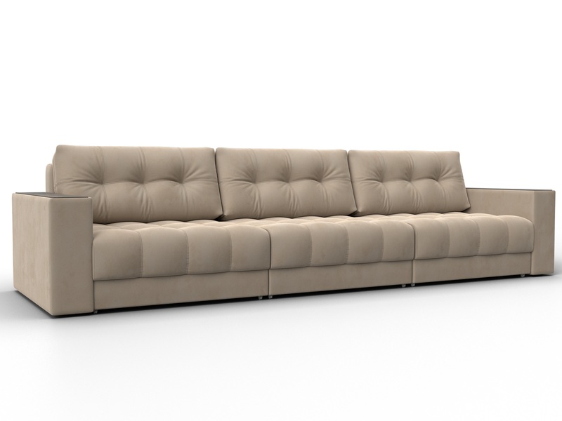 Диван прямой с декором Лига-049 НПБ Лонг, Велюр, SEVEN 729 бежевый