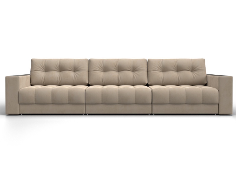 Диван прямой с декором Лига-049 НПБ Лонг, Велюр, SEVEN 729 бежевый