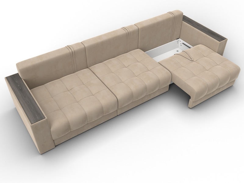 Диван прямой с декором Лига-049 НПБ Лонг, Велюр, SEVEN 729 бежевый