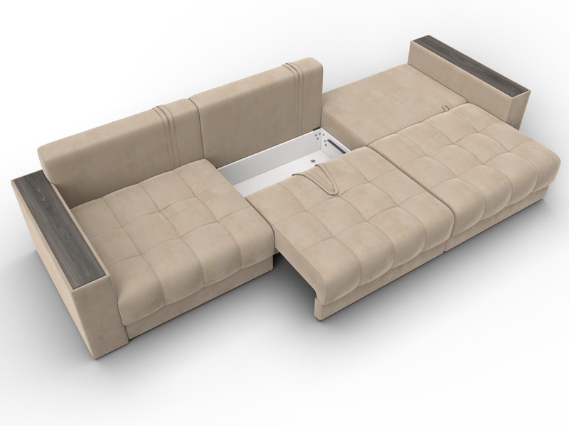 Диван прямой с декором Лига-049 НПБ Лонг, Велюр, SEVEN 729 бежевый