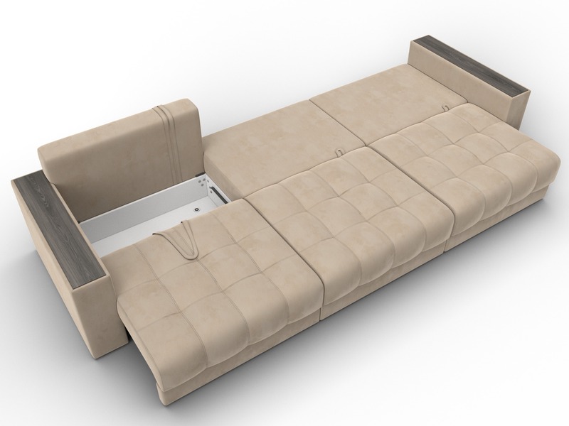 Диван прямой с декором Лига-049 НПБ Лонг, Велюр, SEVEN 729 бежевый