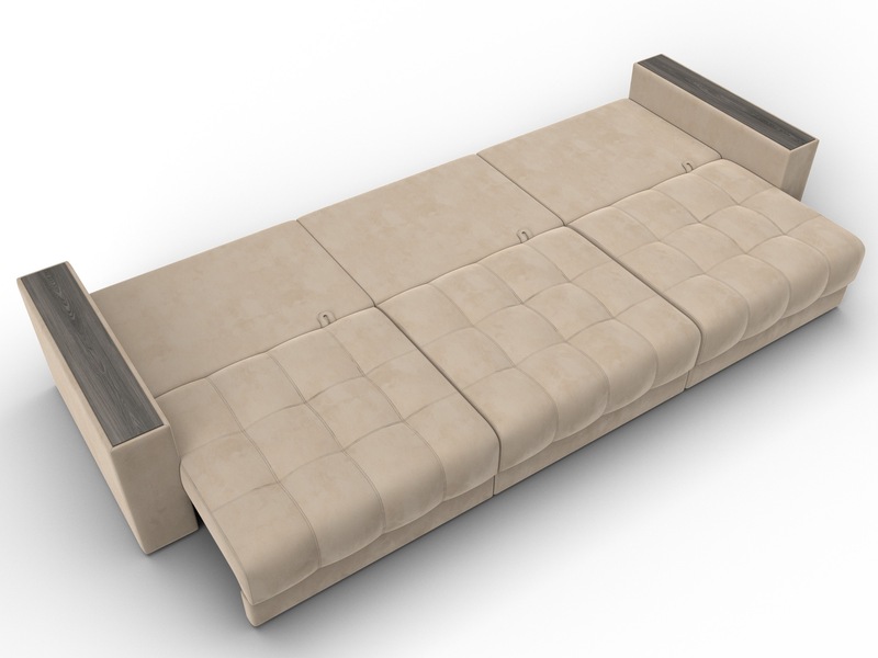 Диван прямой с декором Лига-049 НПБ Лонг, Велюр, SEVEN 729 бежевый