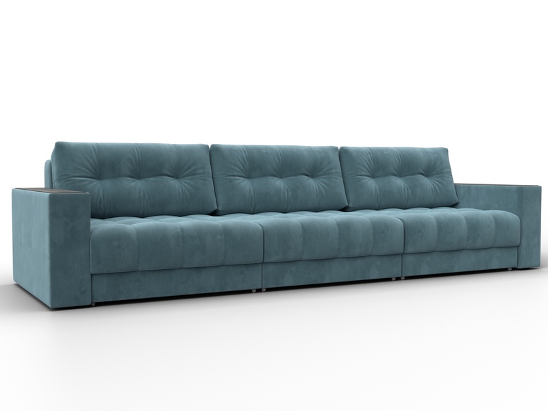 Диван прямой с декором Лига-049 НПБ Лонг, Велюр, SEVEN 113 бирюзовый