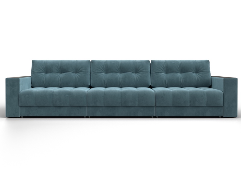 Диван прямой с декором Лига-049 НПБ Лонг, Велюр, SEVEN 113 бирюзовый