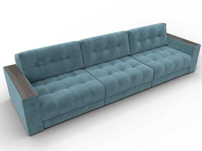 Диван прямой с декором Лига-049 НПБ Лонг, Велюр, SEVEN 113 бирюзовый