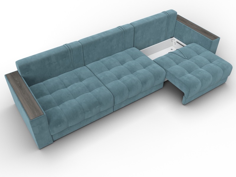 Диван прямой с декором Лига-049 НПБ Лонг, Велюр, SEVEN 113 бирюзовый