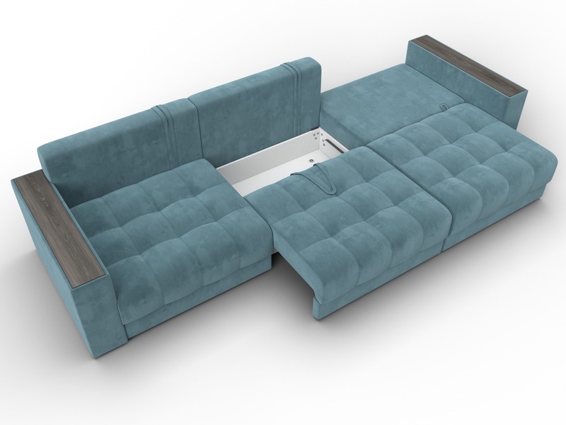 Диван прямой с декором Лига-049 НПБ Лонг, Велюр, SEVEN 113 бирюзовый