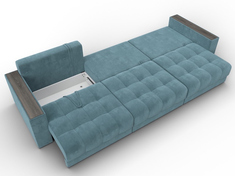 Диван прямой с декором Лига-049 НПБ Лонг, Велюр, SEVEN 113 бирюзовый