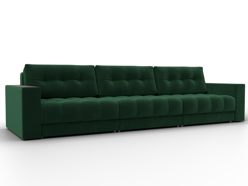 Диван прямой с декором Лига-049 НПБ Лонг, Велюр, SEVEN 626 зеленый