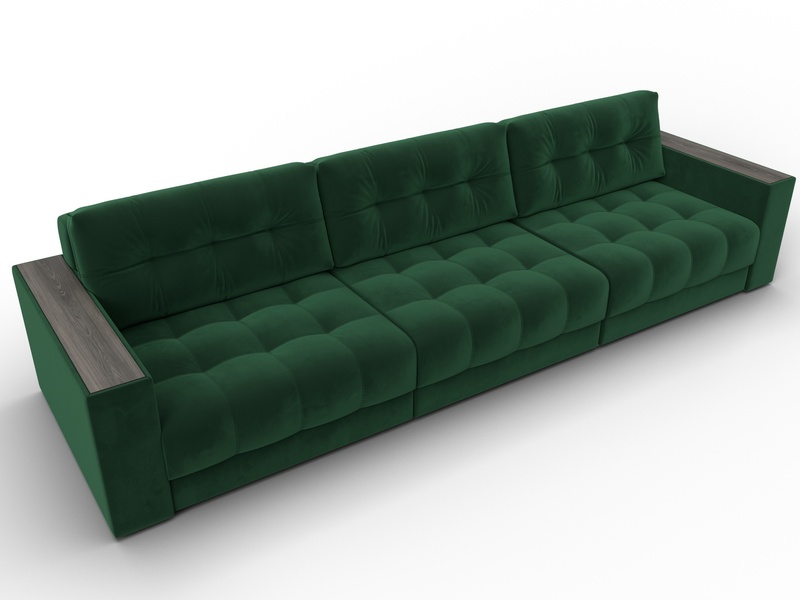 Диван прямой с декором Лига-049 НПБ Лонг, Велюр, SEVEN 626 зеленый