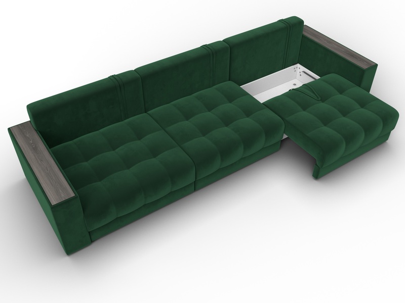 Диван прямой с декором Лига-049 НПБ Лонг, Велюр, SEVEN 626 зеленый